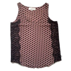 LOFT Women's Pink with Black Lace & Polka Dots Sleeveless Tank Top Size Small